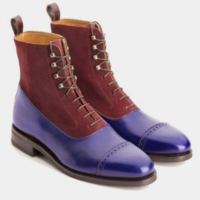 Men Mahroon Blue Oxford Ankle Hign boot In Suede Leather - Thumbnail 4