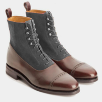 Chocolate Brown Gray Oxford Cap Toe Ankle High Boot In Suede Leather - Thumbnail 4