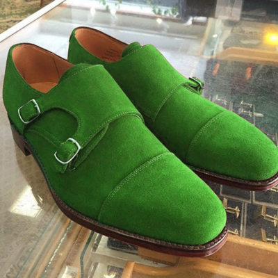 Men green suede double monk casual wear shoes