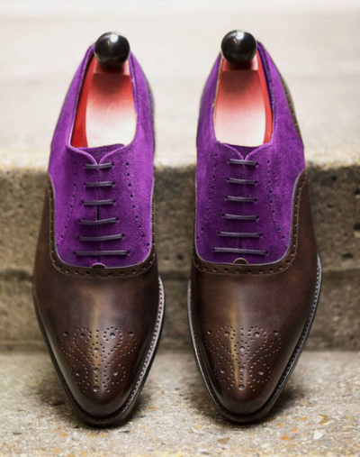 Men Chocolatey Purple Cap Toe Brogue Oxford Narrow Toe Casual Leather Suede