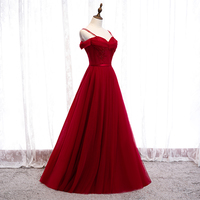 Burgundy tulle long prom dress evening dress - Thumbnail 1