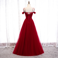 Burgundy tulle long prom dress evening dress - Thumbnail 2