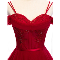 Burgundy tulle long prom dress evening dress - Thumbnail 3