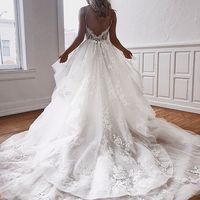 Beautiful V-Neck Lace Bridal Dress,Backless Wedding Gowns,Tulle Wedding Dress,477 - Thumbnail 1