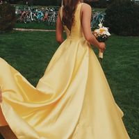 Yellow V-Neck Long Prom Dresses with Pockets,Graduation Dress,Satin Evening Ball Gowns for Women,479 - Thumbnail 1