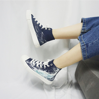 New graffiti wave whale hand-painted high-top canvas shoes - Thumbnail 4