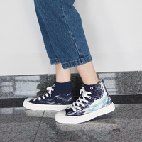 New graffiti wave whale hand-painted high-top canvas shoes - Thumbnail 3