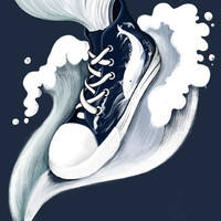 New graffiti wave whale hand-painted high-top canvas shoes - Thumbnail 2