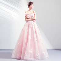 Pink tulle lace long prom gown formal dress - Thumbnail 3