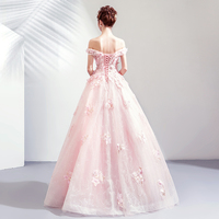 Pink tulle lace long prom gown formal dress - Thumbnail 2