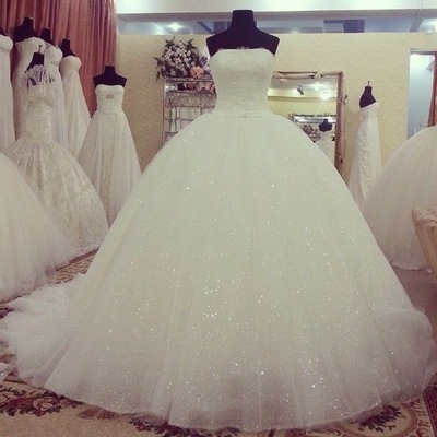 Sparkly strapless ball gown wedding dresses bridal gown with bowknot - Thumbnail 4