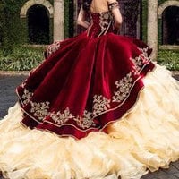 Burgundy/Navy Blue Ball Gown Quinceanera Dresses Princess Gown - Thumbnail 1