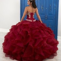Ball Gown Burgundy Princess Dresses Pageant Gown with Rhinestones - Thumbnail 1