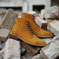 Unique Brown Cap Toe Lace Up Handmade Hiking Boot In Genuine Suede For Adult - Thumbnail 1