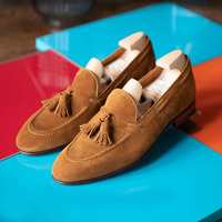 Suede Tussle Leather Shoes, Bespoke Party Brown Shoes, Men Leather Shoes - Thumbnail 1