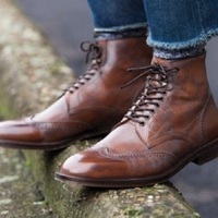 Men Brown Desert Oxfords WingTip Style Leather Formal Boot Adult - Thumbnail 1