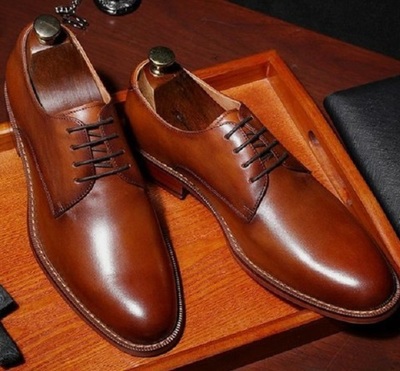 Handmade Men's Gentleman Brown Lace Up Round Toe Shoes Stock
