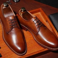 Handmade Men's Gentleman Brown Lace Up Round Toe Shoes Stock - Thumbnail 1