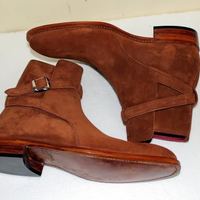 New Handmade Men’s Tan Color Boots, Suede Ankle High Jodhpur Dress Buckle Boots - Thumbnail 1