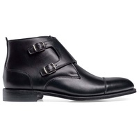Handmade Men’s Ankle High Leather Cap Toe Black Double Monk Strap Boot - Thumbnail 1