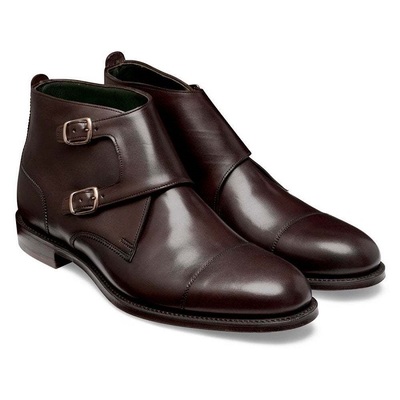 Handmade men’s ankle high leather cap toe chocolate brown double monk strap boot - Thumbnail 3