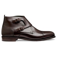 Handmade Men’s Ankle High Leather Cap Toe Chocolate Brown Double Monk Strap Boot - Thumbnail 1