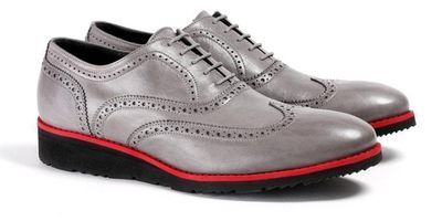 Handmade Men's Gray Color Leather Wing Tip Brogue Lace Up Dress Fashion Shoes