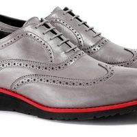 Handmade Men's Gray Color Leather Wing Tip Brogue Lace Up Dress Fashion Shoes - Thumbnail 4