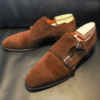 Men's Handmade Dark Brown Suede Double Monk Strap Cap Toe Dress Fashion Shoes - Thumbnail 4