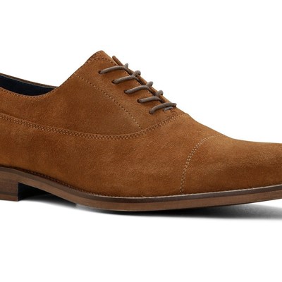 Stylish men's handmade dark brown cap toe suede lace up dress shoes