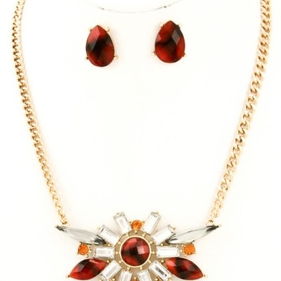 Stone pendant necklace set - spice