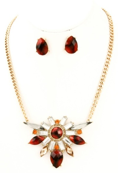 Stone Pendant Necklace Set - Spice