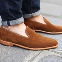 Men Custom Brown Suede Handsome Loafer Casual Shoes Sale Price - Thumbnail 1