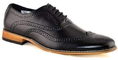 Men's Handmade Black Wing Tip Brogue Leather Lace Up Dress Fashion Shoes