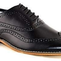 Men's Handmade Black Wing Tip Brogue Leather Lace Up Dress Fashion Shoes - Thumbnail 1