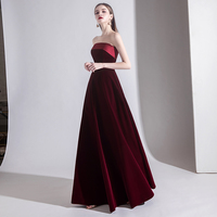 Burgundy velvet long prom dress formal dress - Thumbnail 1