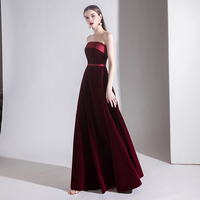 Burgundy velvet long prom dress formal dress - Thumbnail 2