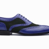 Men's Handmade Black & Blue Wing Tip Brogue Leather & Suede Formal Dress Shoes - Thumbnail 4