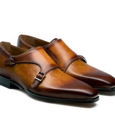 Latest handmade decent narrow toe two tone double monk formla  shoes in genuine leather
