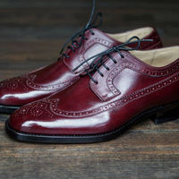 New Handmade Oxford Burgundy wing Tip Formal Wedding Shoes For Men In Genuine Leather - Thumbnail 1