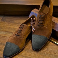 Men's Brown & Gray Suede Cap Toe Lace Up Shoes - Thumbnail 1