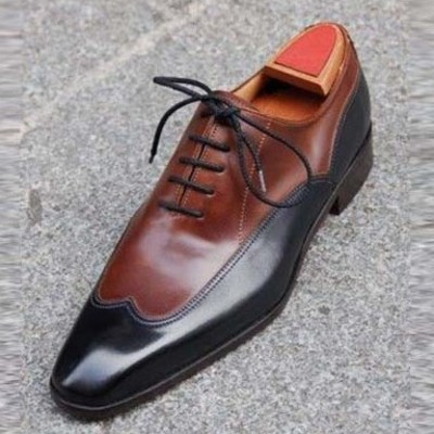 Handmade men's brown black two tone lace up shoes, men dress formal shoes