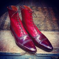New Handmade Pure Burgundy & Red Leather Ankle Boots for Men's - Thumbnail 4