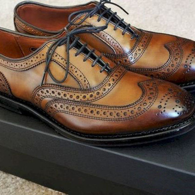 Italian russet brown full brogue medallion balmoral genuine leather dress shoes
