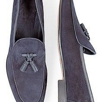 Handmade Gray Color Tassel Loafers Real Suede Leather Men's Formal Wedding Shoes - Thumbnail 1