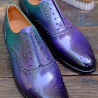 Royal Purple Brogue Toe Oxford Genuine Leather Formal Dress Shoes Made By Hand - Thumbnail 4