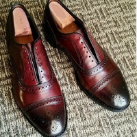 Handcrafted Burgundy Semi Brogue Oxford Genuine Leather Elegant Business Shoes - Thumbnail 1