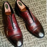 Handcrafted Burgundy Semi Brogue Oxford Genuine Leather Elegant Business Shoes - Thumbnail 4