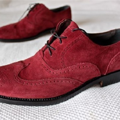 Handcraft chili color medallion full brogue balmoral suede leather wedding shoes