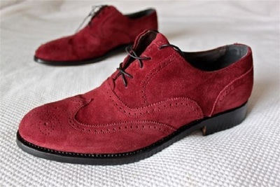 Handcraft Chili Color Medallion Full Brogue Balmoral Suede Leather Wedding Shoes